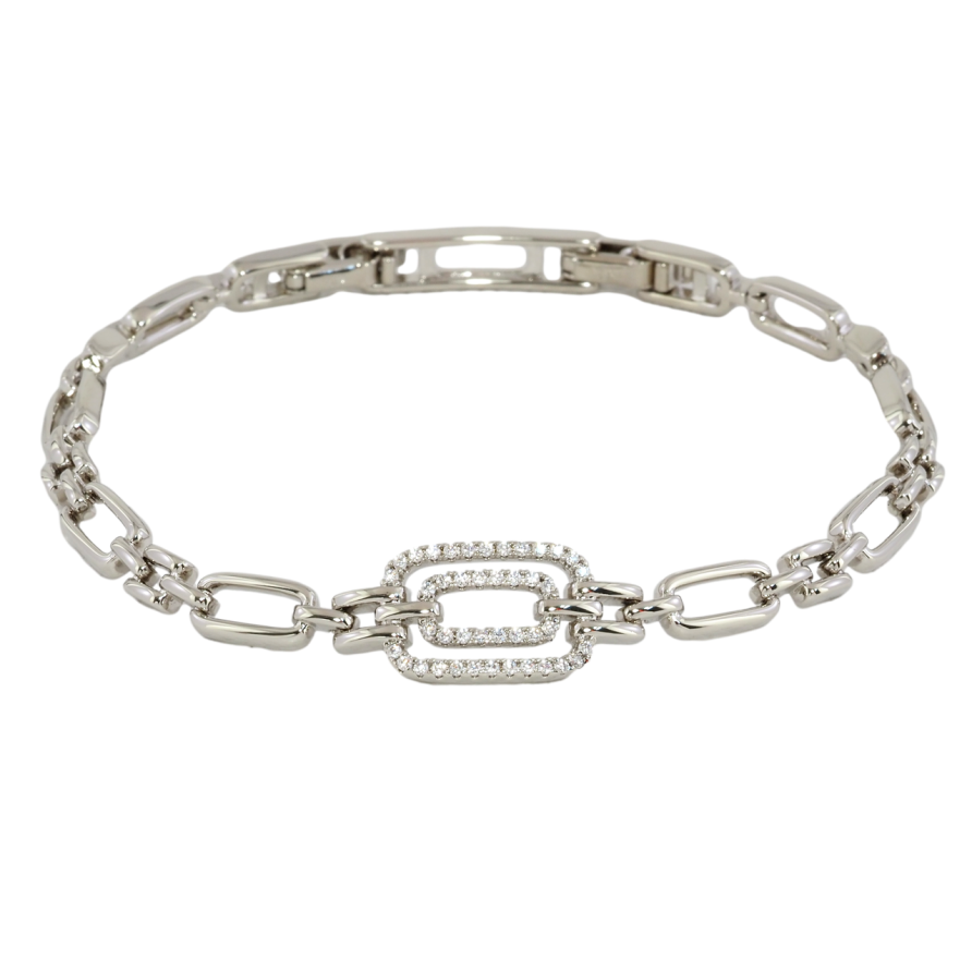 Браслет Xuping Родий Звенья с цирконием размер с доп. замком 16.5,18.5см х 4-5мм фото №1