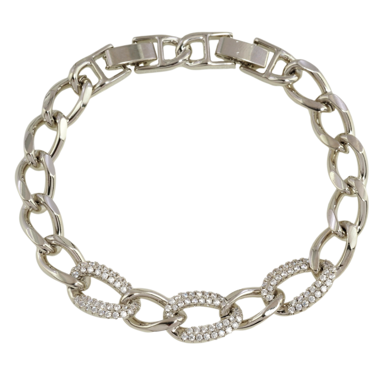 Браслет Xuping Родій Ланцюжок з інкрустацією цирконієм довжина з дод. замком 16.5,18.5см х 8мм фото №1