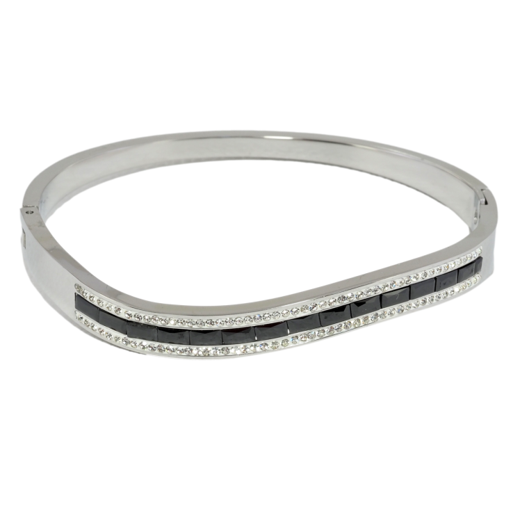 Браслет Xuping ТТМ Stainless Steel колір Родій Хвиляста доріжка чорних фіанітів та цирконію ø 5.7см фото №21