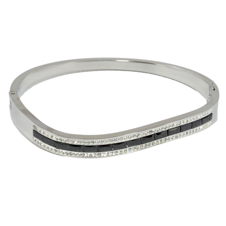 Браслет Xuping ТТМ Stainless Steel цвет Родий Волнистая дорожка черных фианитов и циркония ø 5.7см фото №1