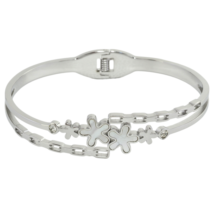 Браслет Xuping ТТМ Stainless Steel колір Родій Квітковий візерунок з перламутровою вставкою ø 6см фото №23