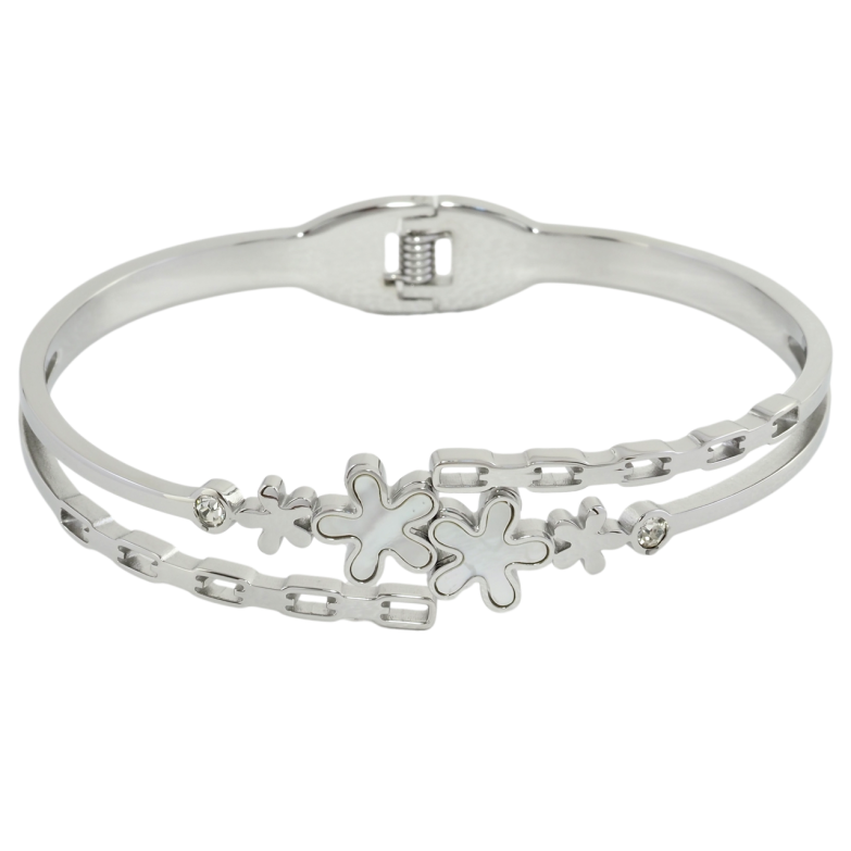 Браслет Xuping ТТМ Stainless Steel цвет Родий Цветочный узор с перламутровой вставкой ø 6см фото №1