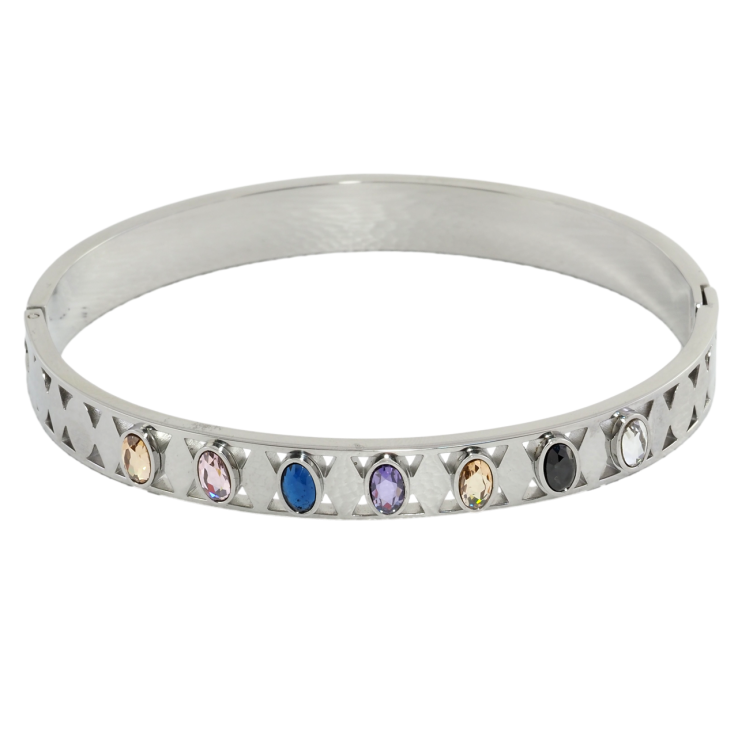 Браслет Xuping ТТМ Stainless Steel колір Родій Доріжка овалів із кольоровими кристалами ø 6см фото №2