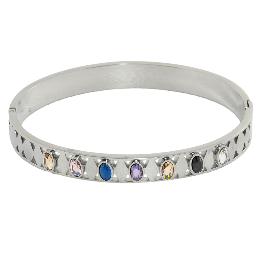 Браслет Xuping ТТМ Stainless Steel колір Родій Доріжка овалів із кольоровими кристалами ø 6см фото №1