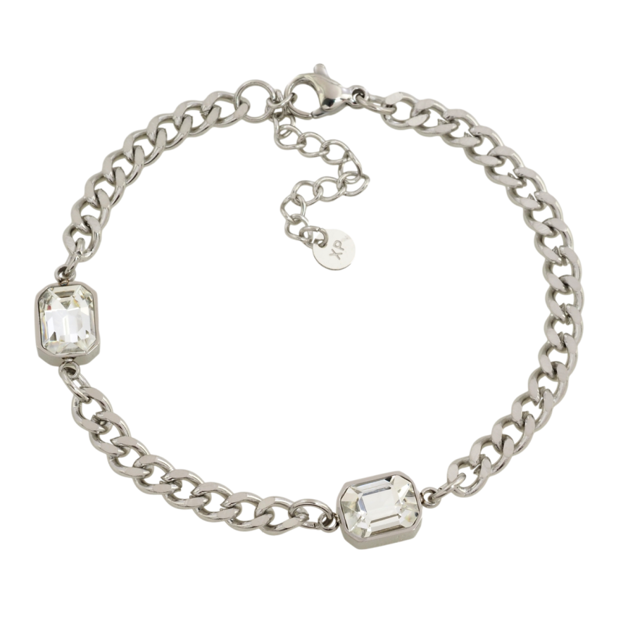 Браслет Xuping ТТМ Stainless Steel колір Родій Ланцюжок Панцирний з кристалами розмір з доп.цеп 17-21см х 4мм фото №1