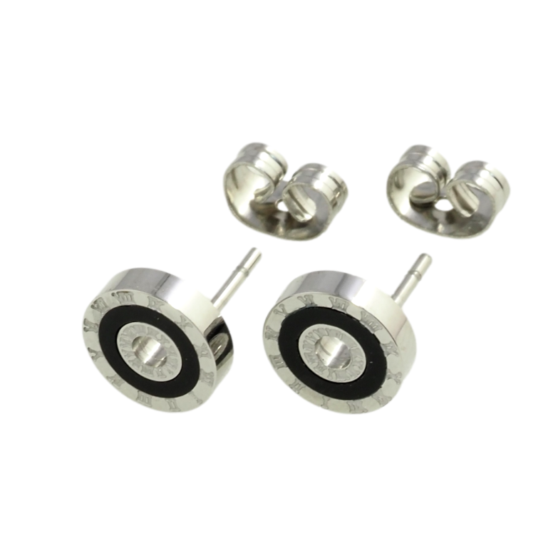Серьги Xuping TTM Stainless Steel цвет Родий пусеты Циферблат ø 8мм фото №1