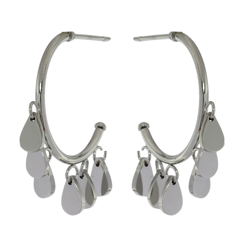 Сережки Xuping TTM Stainless Steel колір Родій пусети Дуги з підвісками фото №2