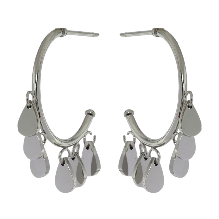 Сережки Xuping TTM Stainless Steel колір Родій пусети Дуги з підвісками фото №1