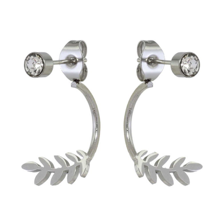 Сережки Xuping TTM Stainless Steel колір Родій пусети-джекети Гілочки з кристалами фото №21