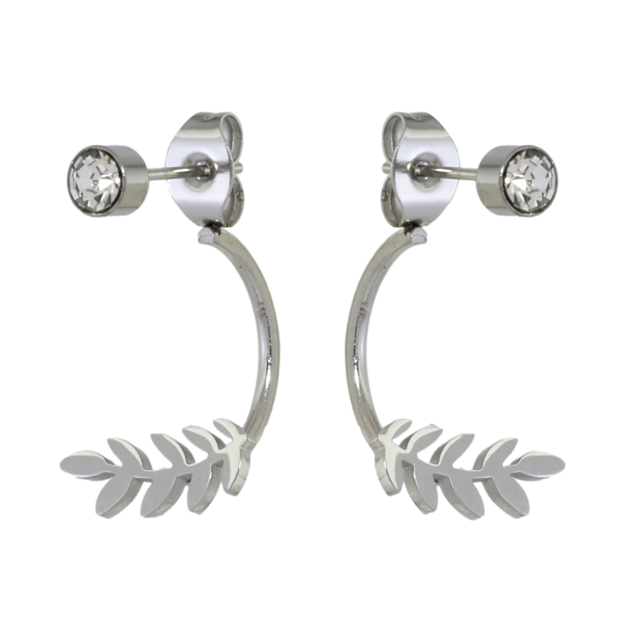 Сережки Xuping TTM Stainless Steel колір Родій пусети-джекети Гілочки з кристалами фото №1 Сережки Xuping TTM Stainless Steel колір Родій пусети-джекети Гілочки з кристалами фото №1