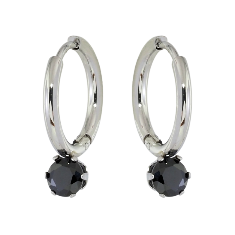 Серьги Xuping TTM Stainless Steel цвет Родий колечки Черный фианит фото №1