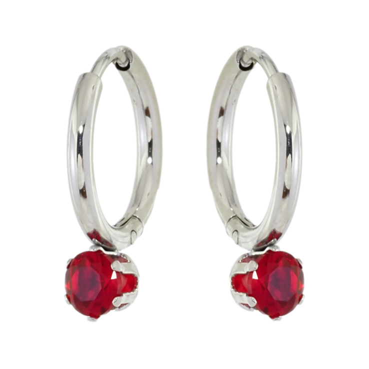 Сережки Xuping TTM Stainless Steel колір Родій колечка Червоний фіаніт фото №8