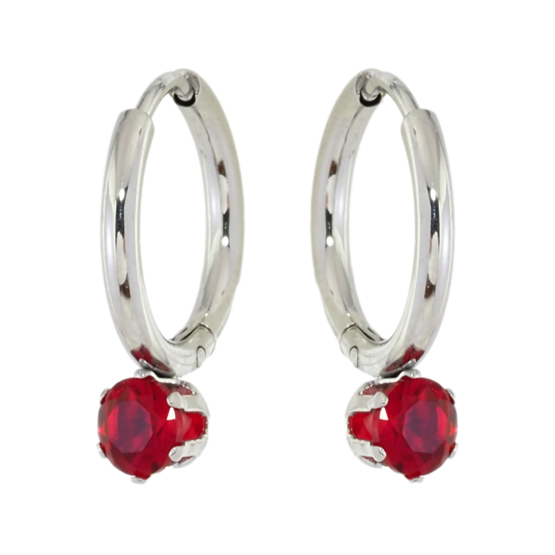 Сережки Xuping TTM Stainless Steel колір Родій колечка Червоний фіаніт фото №3