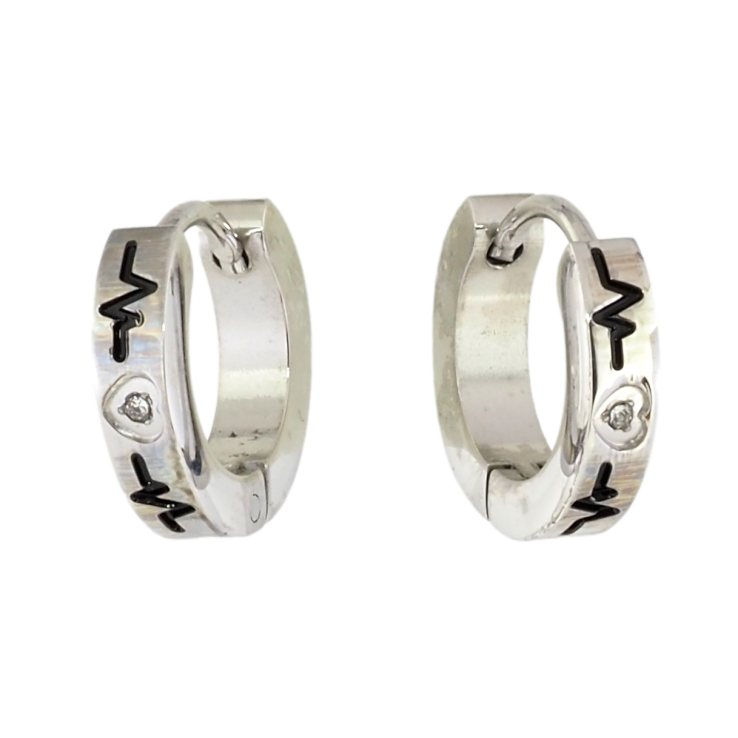 Серьги Xuping TTM Stainless Steel цвет Родий колечки Узор кардиограмма на одну сторону фото №15