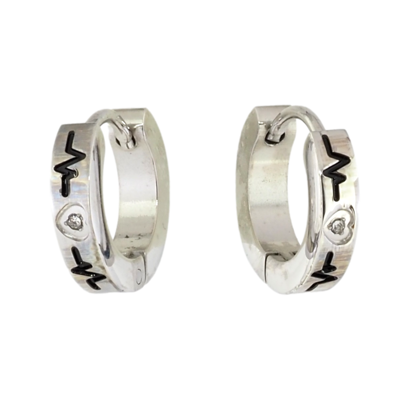 Сережки Xuping TTM Stainless Steel колір Родій колечка Візерунок кардіограма на один бік фото №3