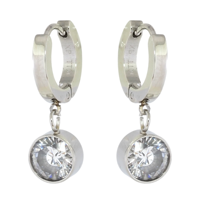 Серьги Xuping TTM Stainless Steel цвет Родий подвески на колечках Фианит ø 8мм фото №1