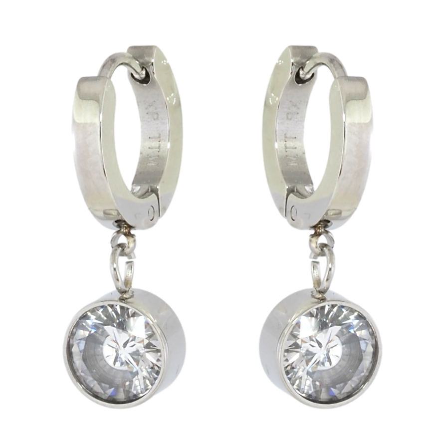 Сережки Xuping TTM Stainless Steel колір Родій підвіски на колечках Фіаніт ø 8мм фото №1