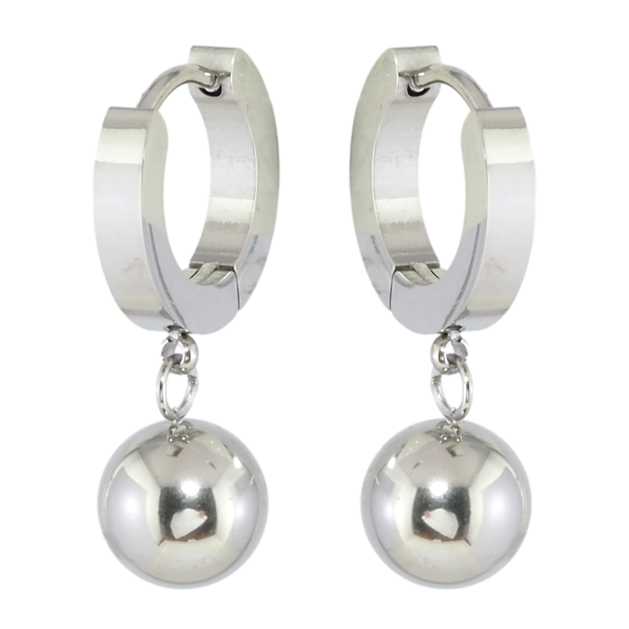 Сережки Xuping TTM Stainless Steel колір Родій підвіски на колечках Кульки ø 8мм фото №1