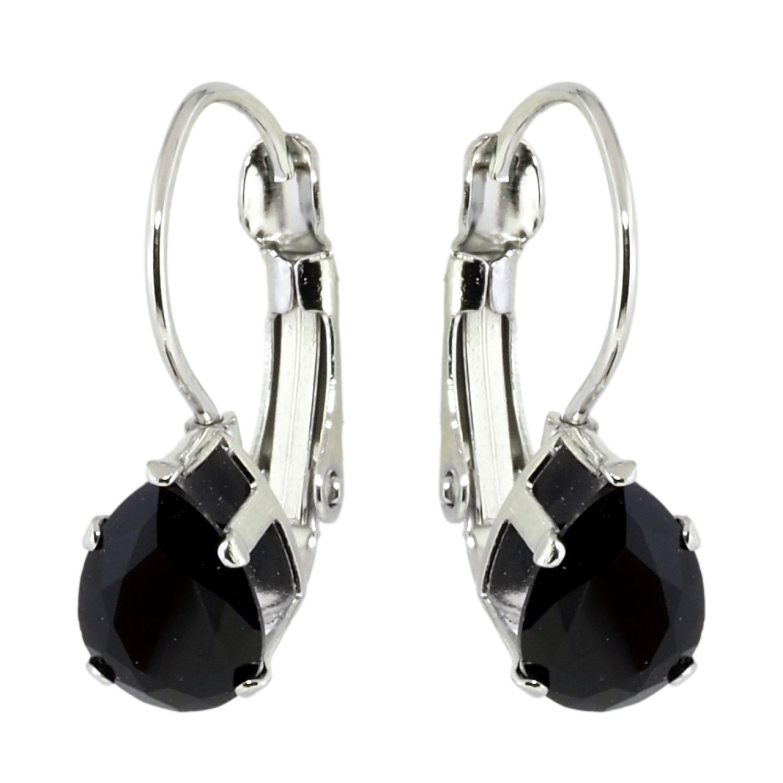 Серьги Xuping TTM Stainless Steel цвет Родий французский замок Черные кристаллы на дужках фото №1