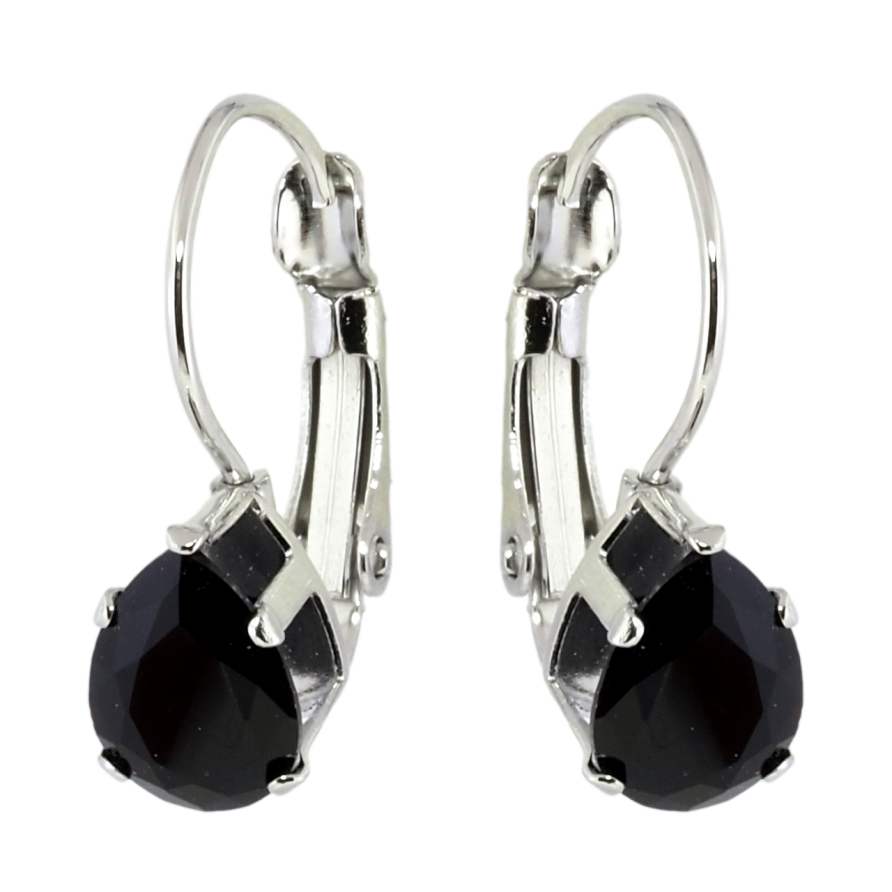 Серьги Xuping TTM Stainless Steel цвет Родий французский замок Черные кристаллы на дужках фото №1