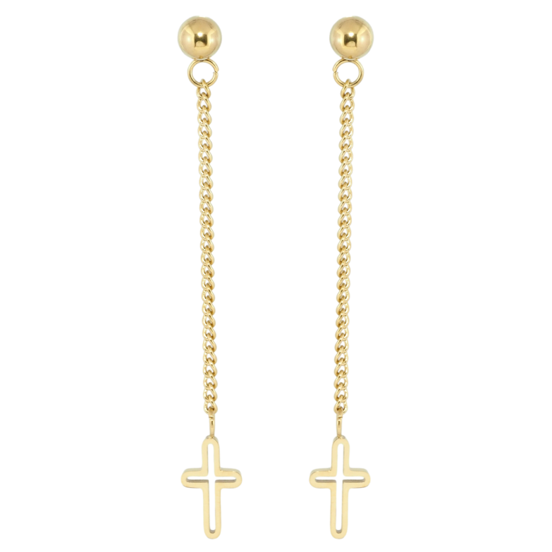 Сережки Xuping TTM Stainless Steel колір 14K пусети Підвіски Хрестики на ланцюжку фото №6