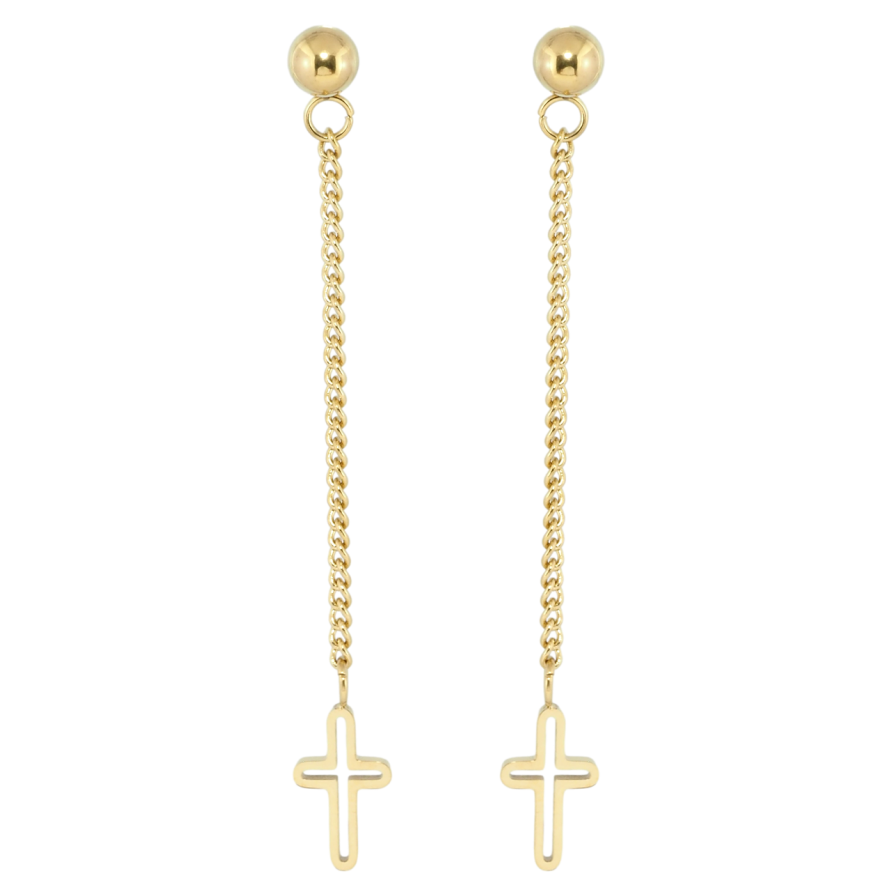 Серьги Xuping TTM Stainless Steel цвет 14K пусеты Подвески Крестики на цепочке фото №1