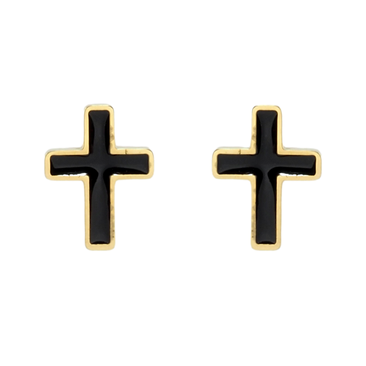 Серьги Xuping TTM Stainless Steel цвет 14K пусеты Крестики с черной эмалью фото №10