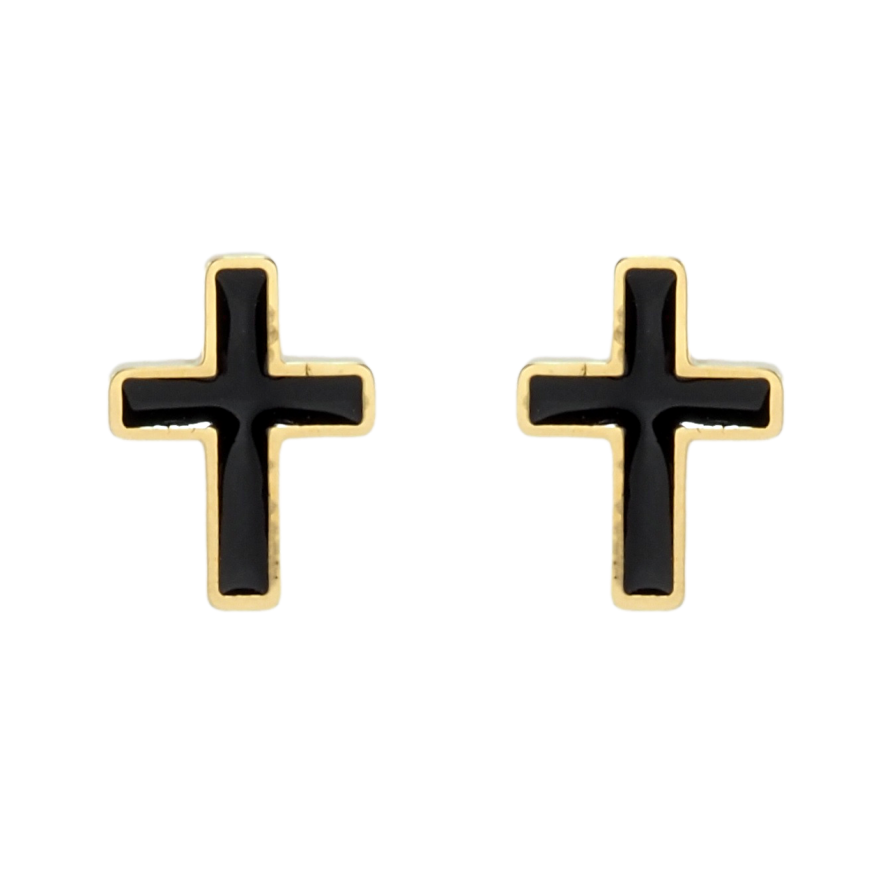 Серьги Xuping TTM Stainless Steel цвет 14K пусеты Крестики с черной эмалью фото №1