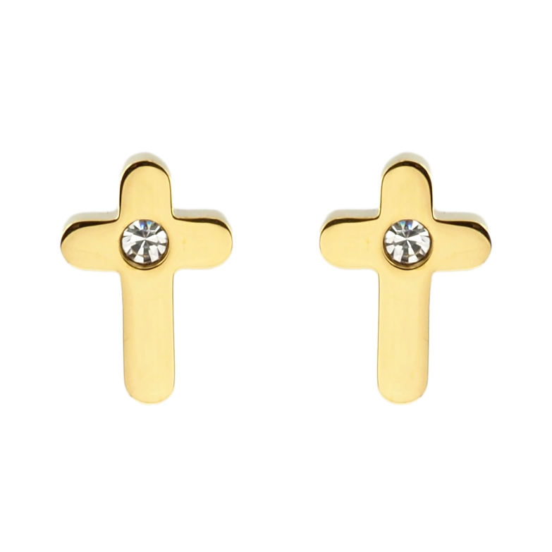 Серьги Xuping TTM Stainless Steel цвет 14K пусеты Крестики с кристаллом фото №2
