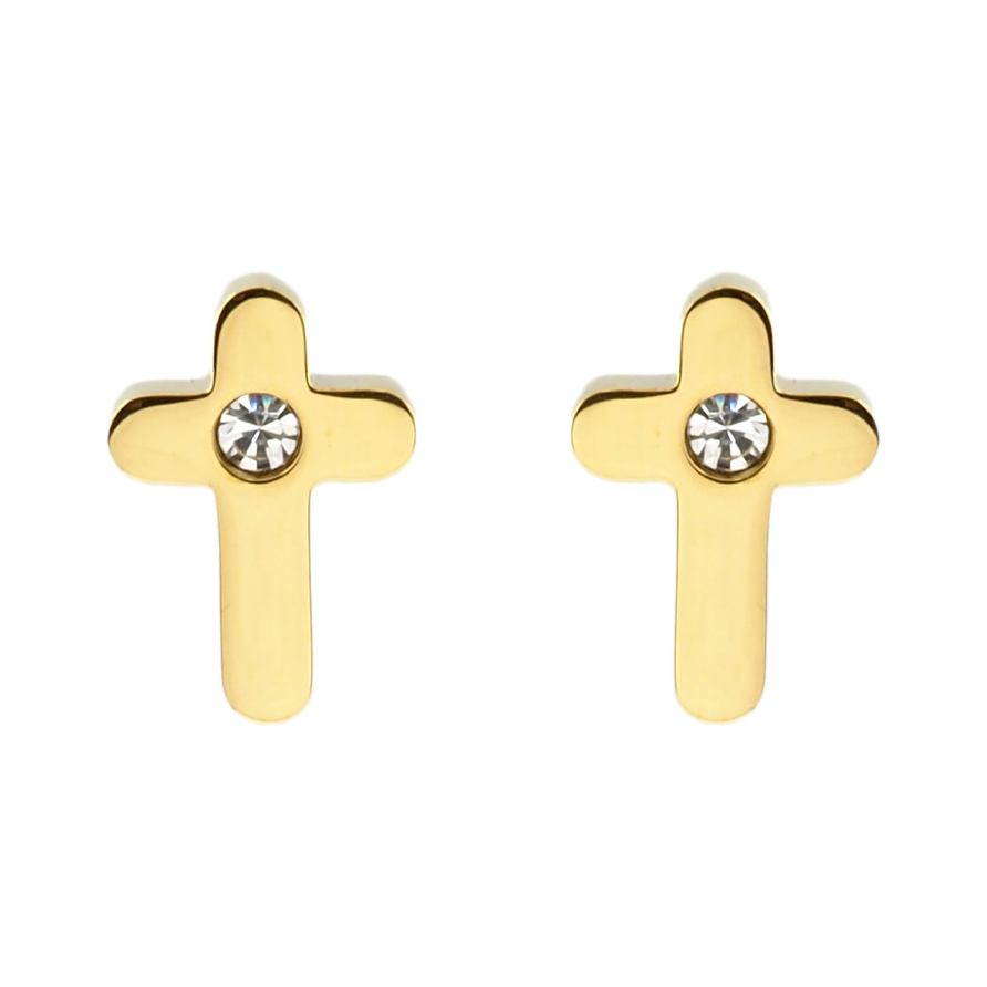 Серьги Xuping TTM Stainless Steel цвет 14K пусеты Крестики с кристаллом фото №1