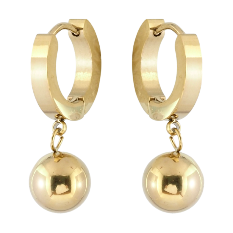 Серьги Xuping TTM Stainless Steel цвет 14K подвески на колечках Шарики ø 8мм фото №1