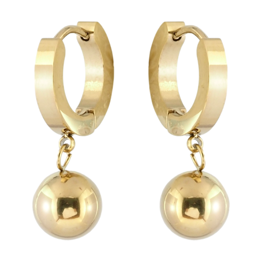 Серьги Xuping TTM Stainless Steel цвет 14K подвески на колечках Шарики ø 8мм фото №1