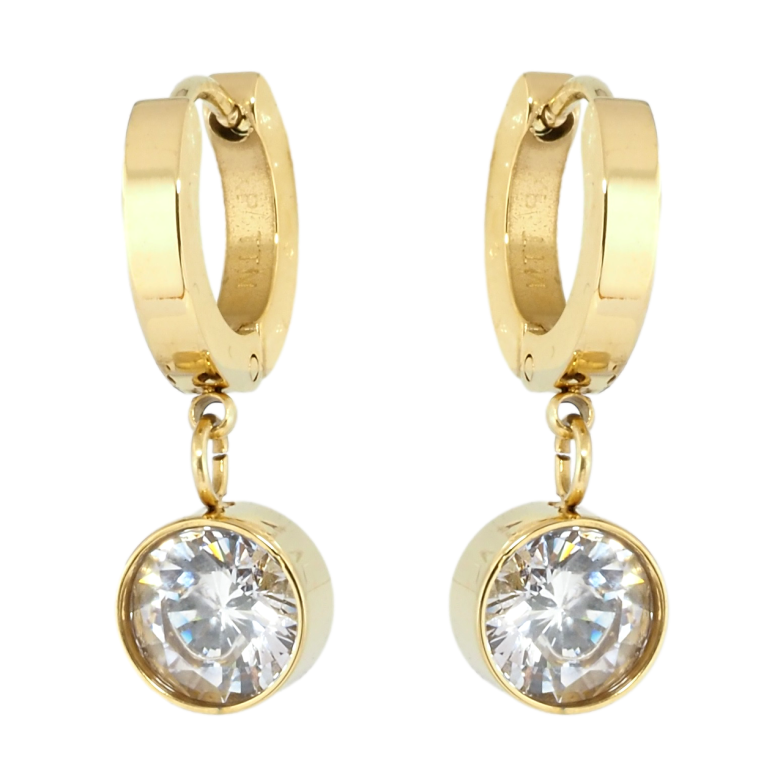 Сережки Xuping TTM Stainless Steel колір 14K підвіски на колечках Фіаніти ø 8мм фото №1