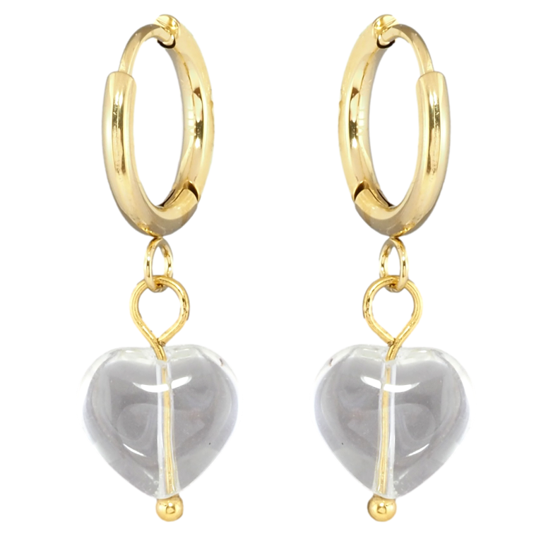 Серьги Xuping TTM Stainless Steel цвет 14K подвески на колечках Прозрачные сердечки фото №1