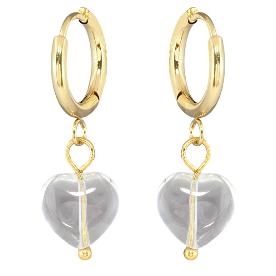 Сережки Xuping TTM Stainless Steel колір 14K підвіски на колечках Прозорі серця фото №1