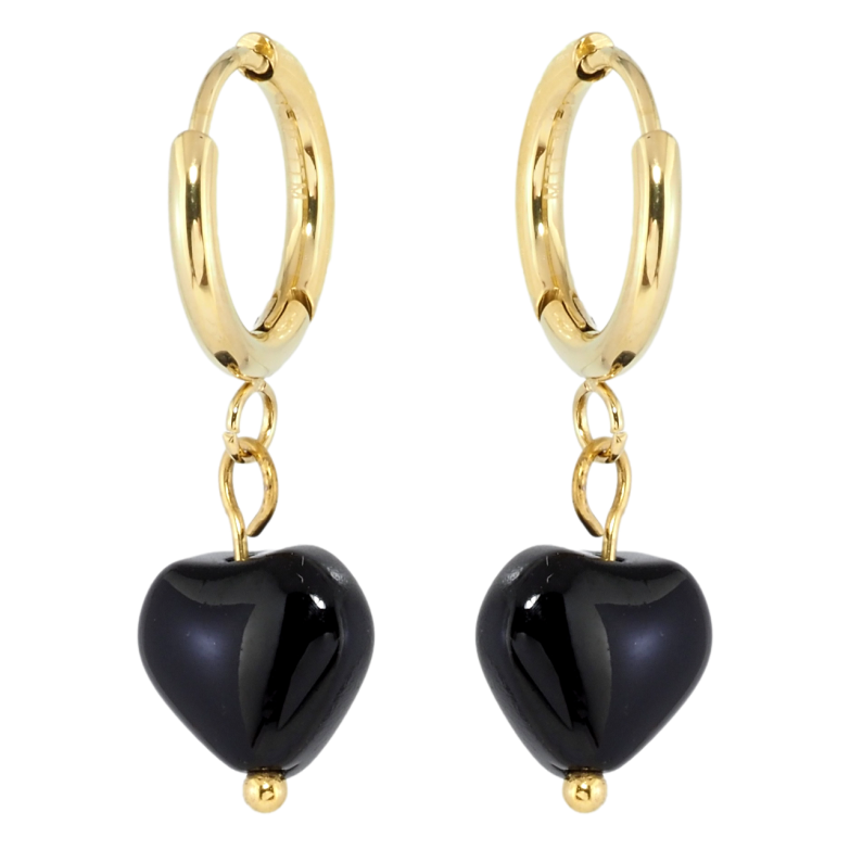 Серьги Xuping TTM Stainless Steel цвет 14K подвески на колечках Черные сердечки фото №1