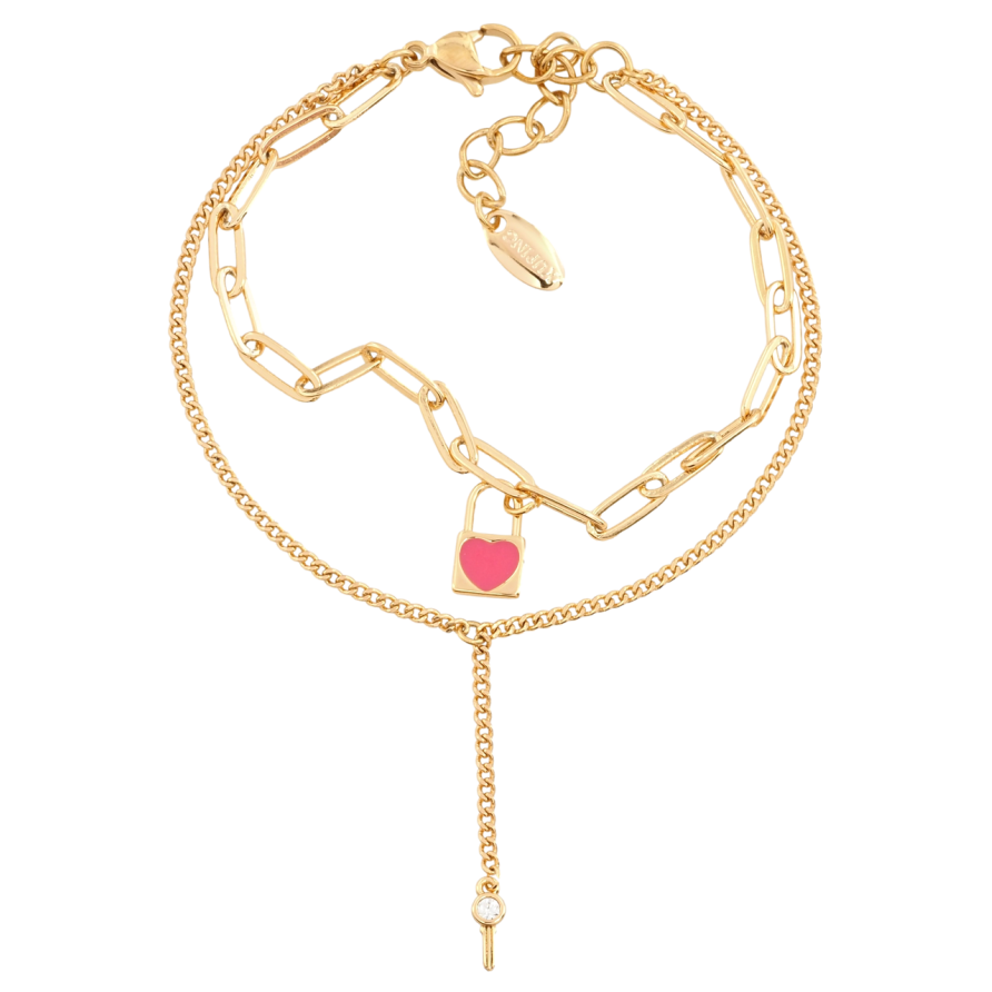 Браслет Xuping Позолота 18K Двойная цепочка с замком и ключиком размер с доп.цепочкой 17.5-21см х 2-4мм фото №1