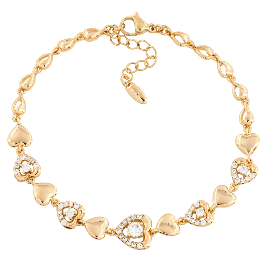 Браслет Xuping Позолота 18K Сердечки с цирконием размер с доп.цепочкой 18.5-22см х 4мм фото №1