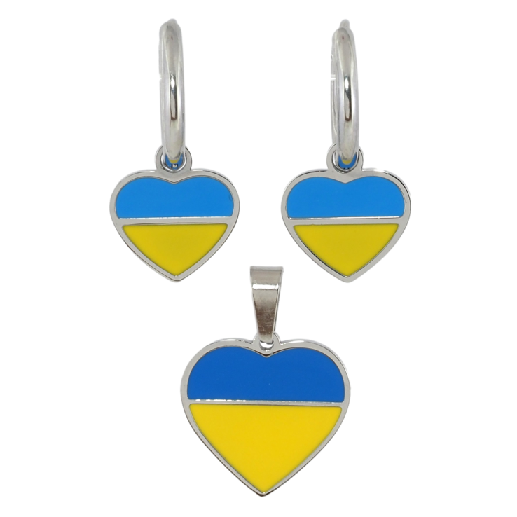 Набір Xuping TTM Stainless Steel колір Родій Сережки Кулон Сердечки жовто-блакитні фото №5 Набір Xuping TTM Stainless Steel колір Родій Сережки Кулон Сердечки жовто-блакитні фото №5