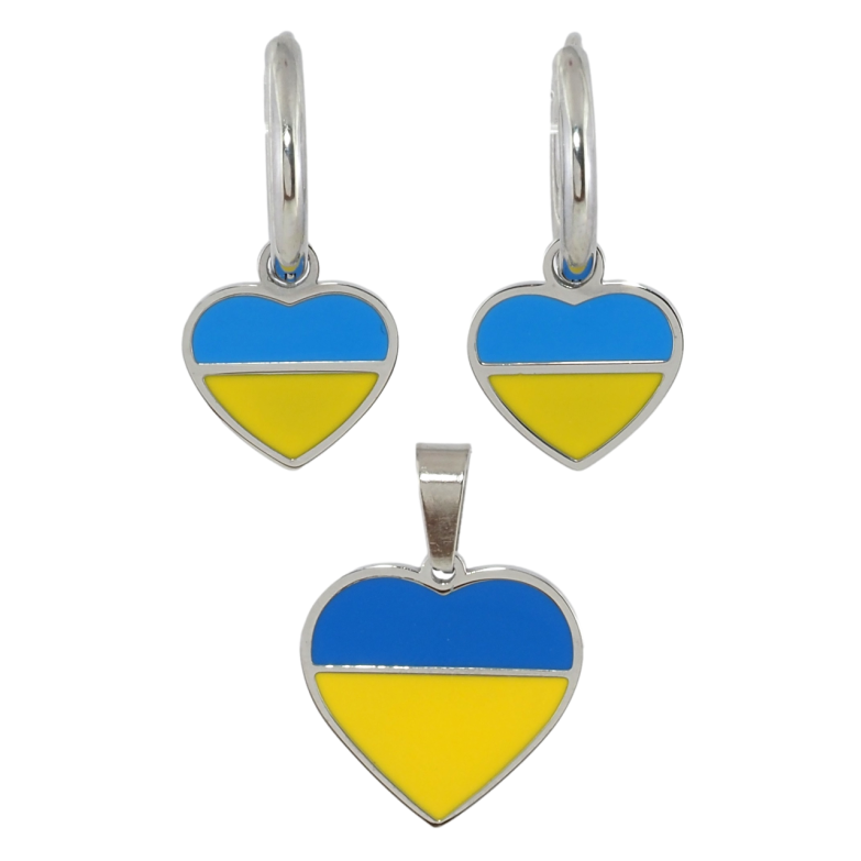 Набір Xuping TTM Stainless Steel колір Родій Сережки Кулон Сердечки жовто-блакитні фото №3 Набір Xuping TTM Stainless Steel колір Родій Сережки Кулон Сердечки жовто-блакитні фото №3