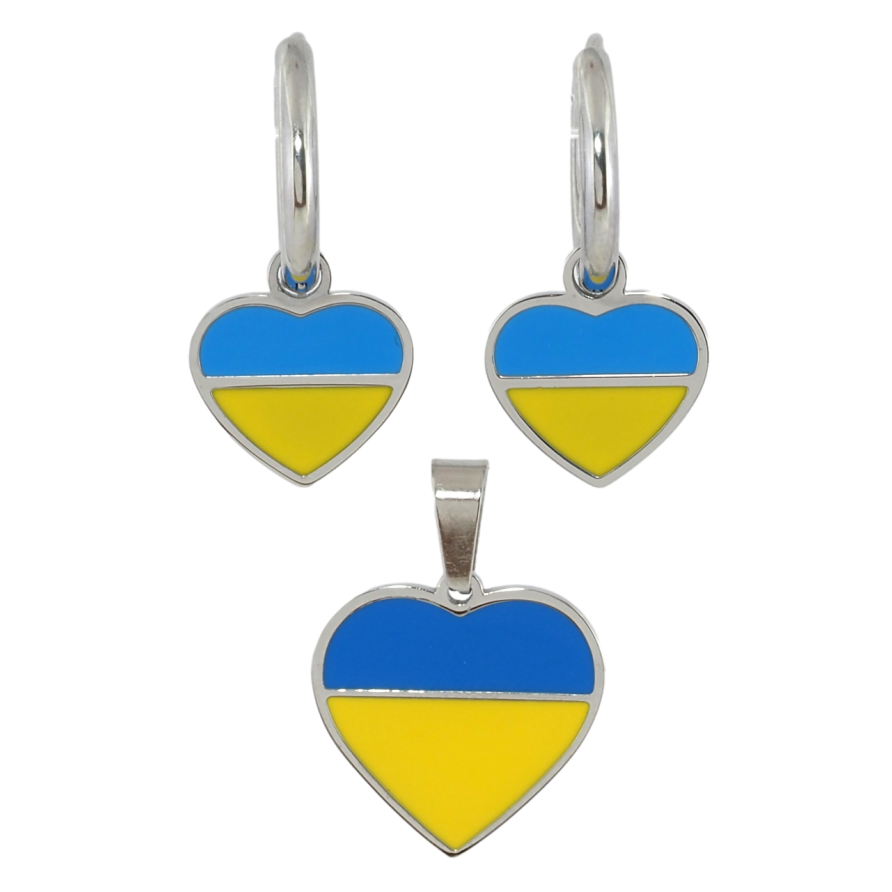 Набір Xuping TTM Stainless Steel колір Родій Сережки Кулон Сердечки жовто-блакитні фото №1 Набір Xuping TTM Stainless Steel колір Родій Сережки Кулон Сердечки жовто-блакитні фото №1