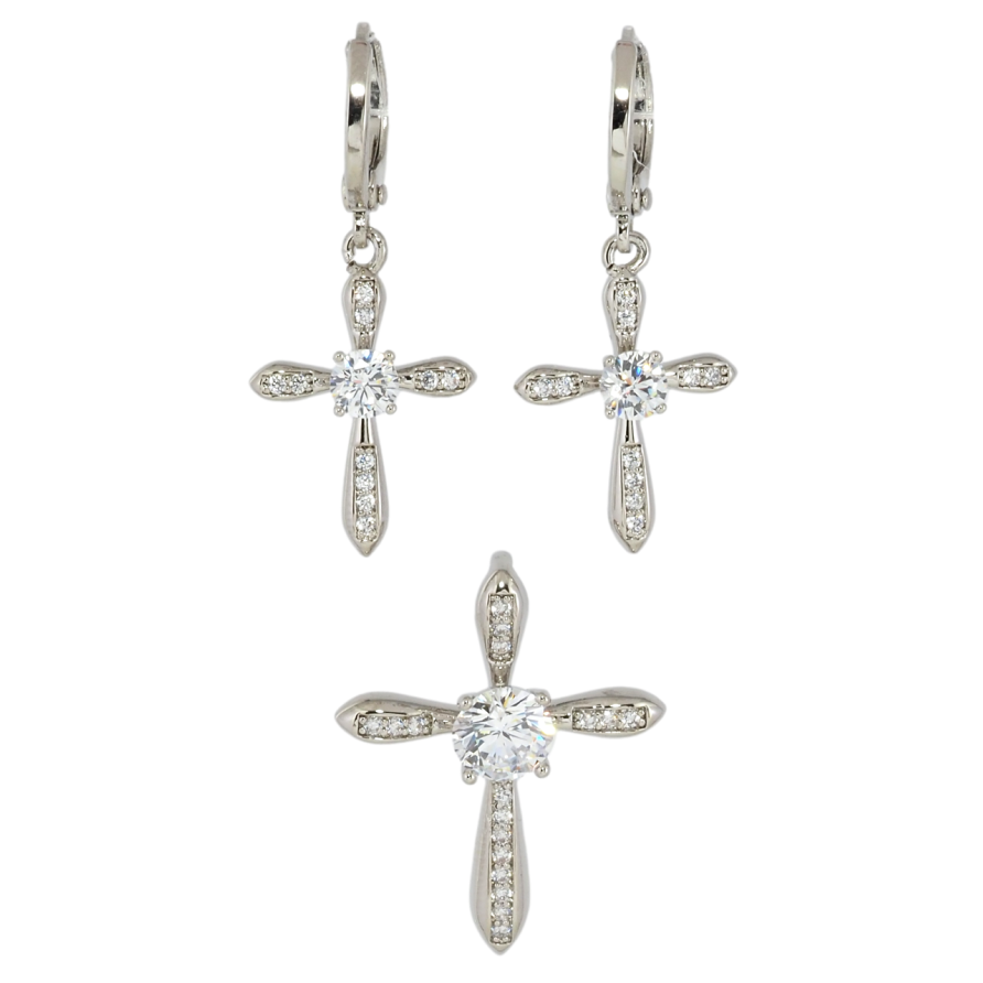 Набір Xuping Родій Сережки Кулон Хрестики фото №1 Набір Xuping Родій Сережки Кулон Хрестики фото №1