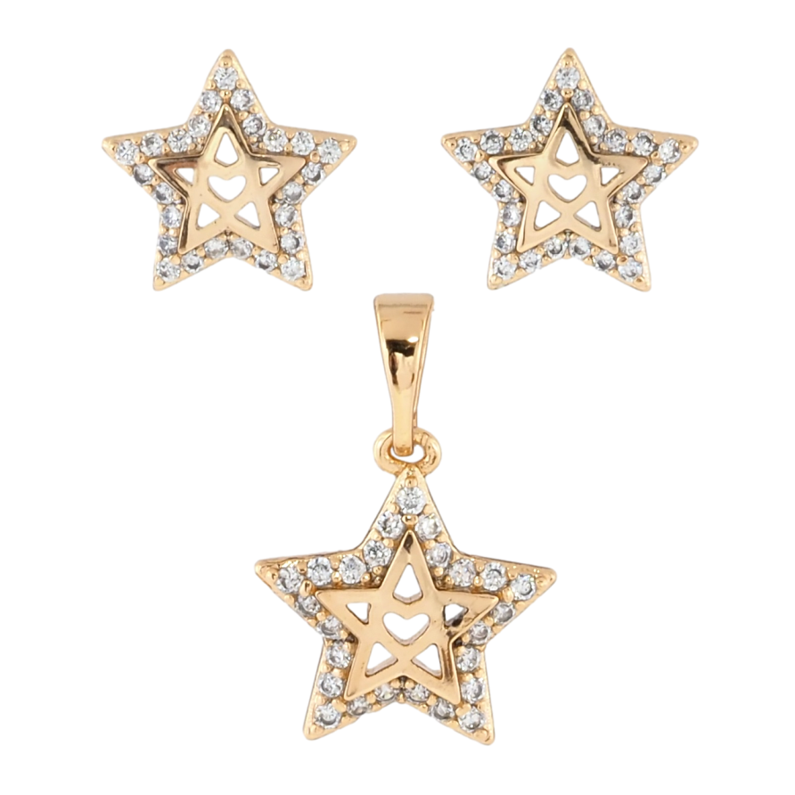 Набір Xuping Позолота 18K Сережки Кулон Зірочки з цирконієм фото №1