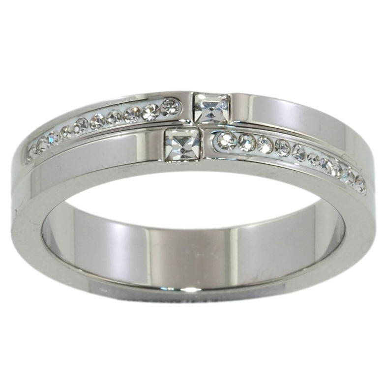 Каблучка Xuping TTM Stainless Steel Колір Родій Візерунок доріжки цирконію, шир. 4.5мм фото №1