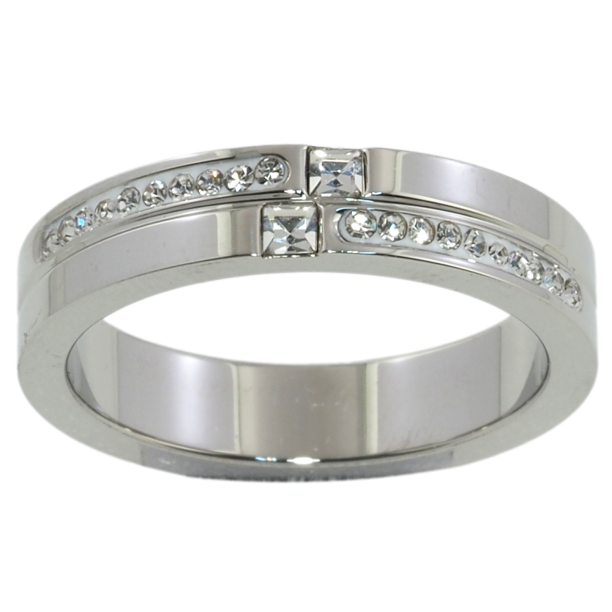 Каблучка Xuping TTM Stainless Steel Колір Родій Візерунок доріжки цирконію, шир. 4.5мм фото №1