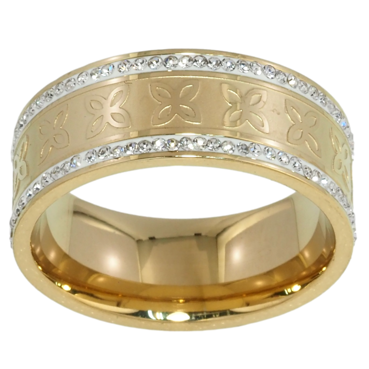 Кольцо Xuping TTM Stainless Steel Цвет 14К Цветочный узор с цирконием, шир. 8мм фото №25