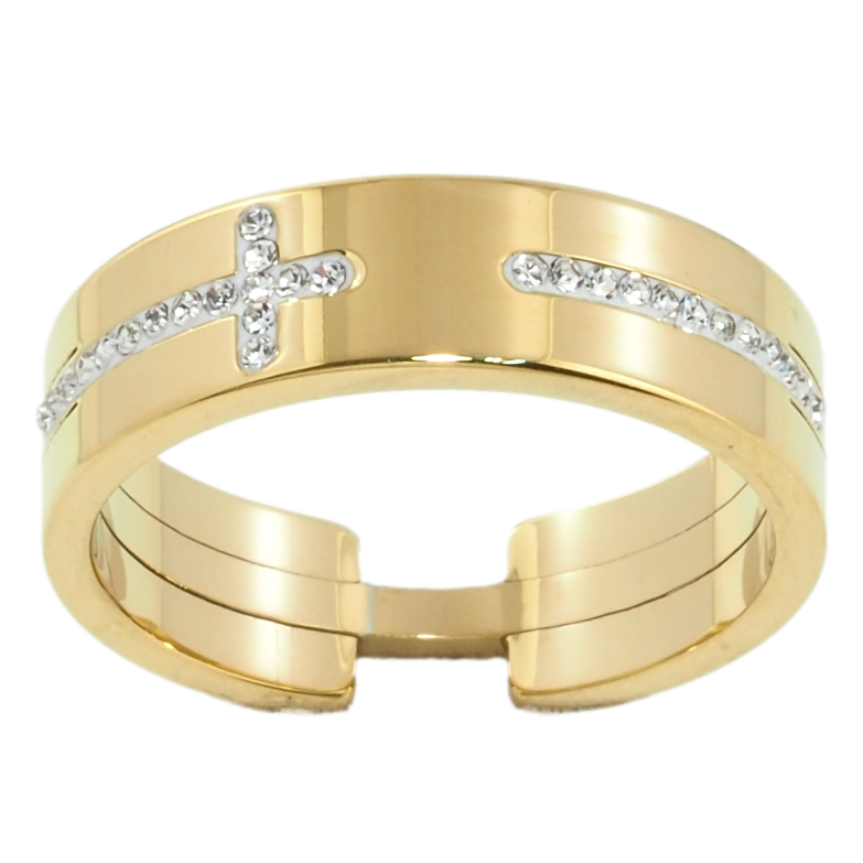 Кольцо Xuping TTM Stainless Steel Цвет 14К Узор Крестик цирконием, шир. 6мм фото №1