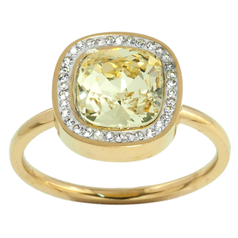 Каблучка Xuping TTM Stainless Steel колір 14К Жовтий фіаніт в обрамленні цирконію, 12х12мм фото №1