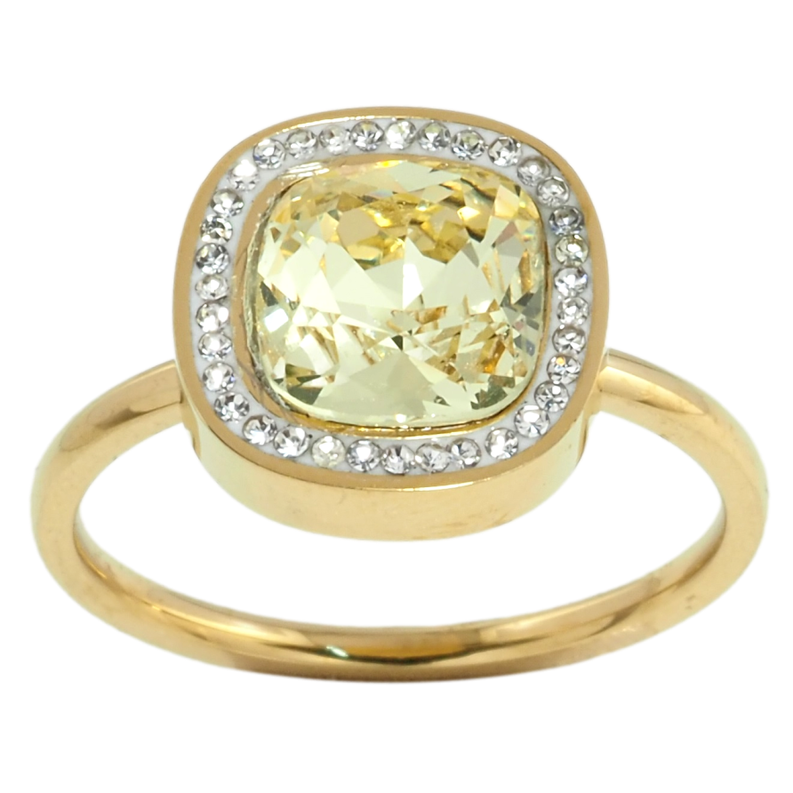 Каблучка Xuping TTM Stainless Steel колір 14К Жовтий фіаніт в обрамленні цирконію, 12х12мм фото №1