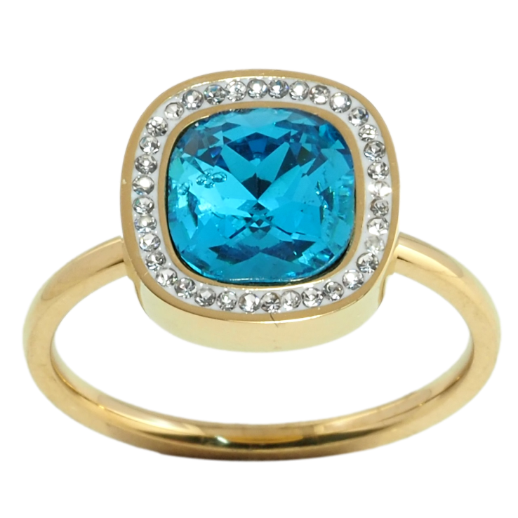 Кольцо Xuping TTM Stainless Steel цвет 14К Голубой фианит в обрамлении циркония,12х12мм фото №25